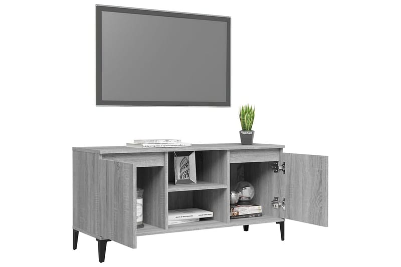 tv-bord med metalben 103,5x35x50 cm grå sonoma-eg - Grå - TV-borde