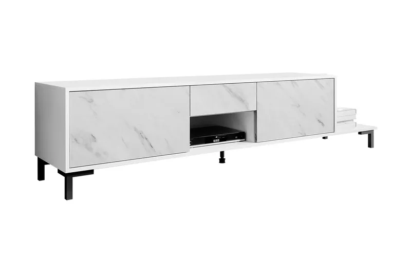 Tv Gulvstående Tv-bord 195 cm med Opbevaring i Træ, Hvid