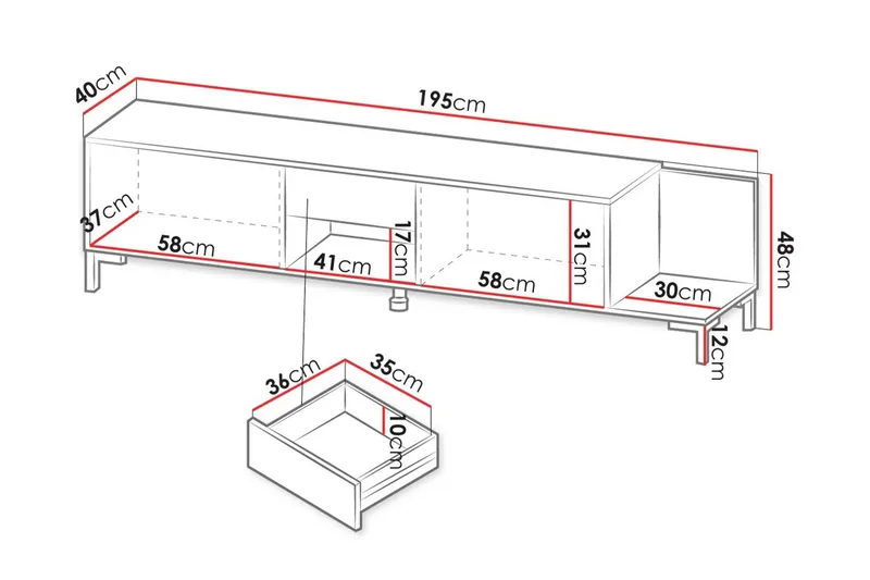Tv Gulvstående Tv-bord 195 cm med Opbevaring i Træ - Hvid - Møbler - TV borde & mediemøbler - TV-borde