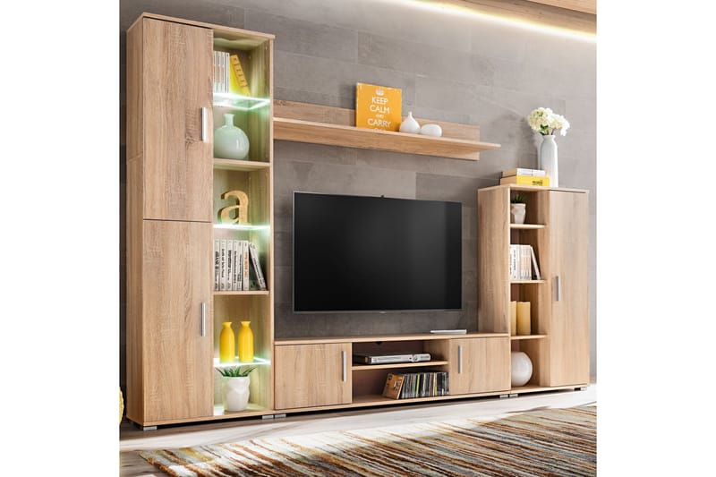 Tv-Møbel Med Led-Lys Sonoma-Eg - Brun - Møbler - TV borde & mediemøbler - TV-borde