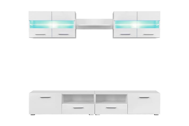 Tv-Møbelsæt I 5 Dele Med Led-Lys Højglans Hvid - Hvid - TV-borde