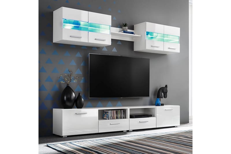 Tv-Møbelsæt I 5 Dele Med Led-Lys Højglans Hvid - Hvid - TV-borde