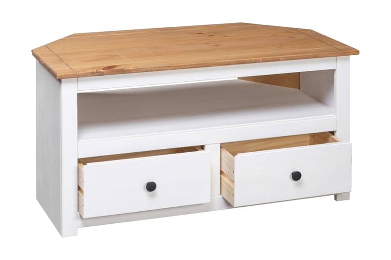 Tv-skænk 93 x 55 x 49 cm massivt fyrretræ Panama hvid - Hvid - Møbler - TV borde & mediemøbler - TV-borde