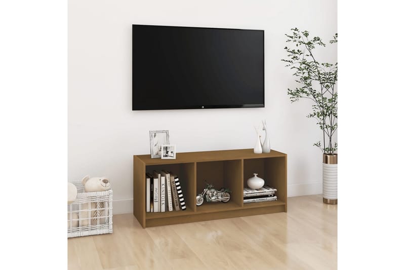 tv-skab 104x33x41 cm massivt fyrretræ gyldenbrun - Brun - TV-borde