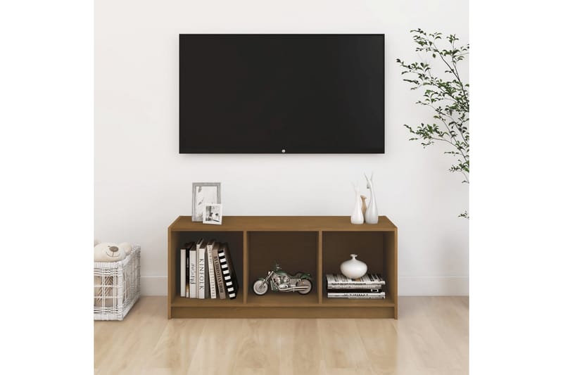 tv-skab 104x33x41 cm massivt fyrretræ gyldenbrun - Brun - TV-borde