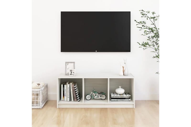 tv-skab 104x33x41 cm massivt fyrretræ hvid - Hvid - TV-borde