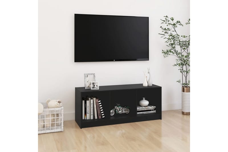 tv-skab 104x33x41 cm massivt fyrretræ sort - Sort - TV-borde