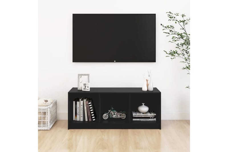 tv-skab 104x33x41 cm massivt fyrretræ sort - Sort - TV-borde