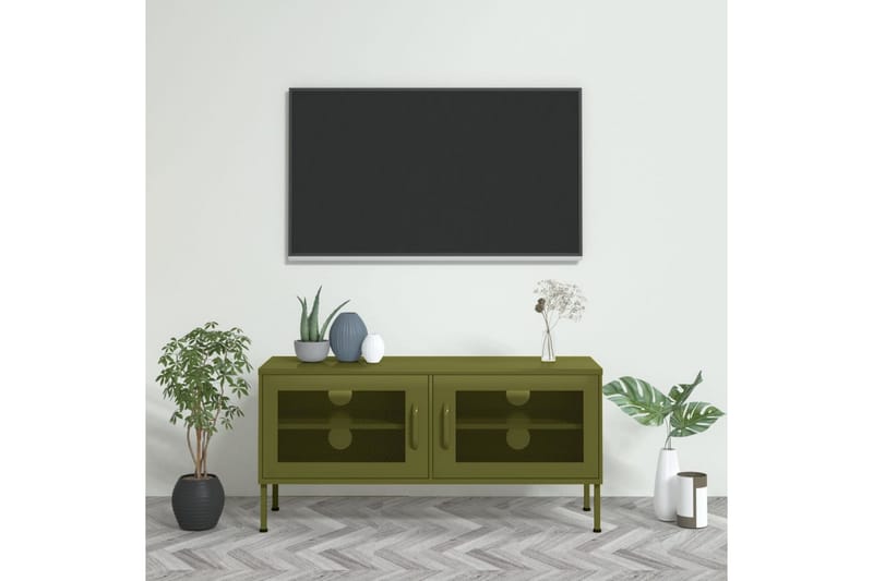 tv-skab 105x35x50 cm stål olivengrøn - Grøn - TV-borde