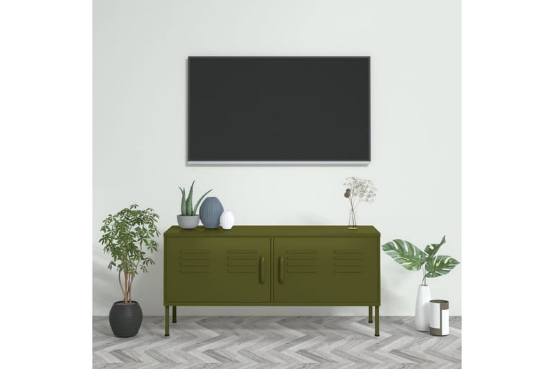 tv-skab 105x35x50 cm stål olivengrøn - Grøn - TV-borde