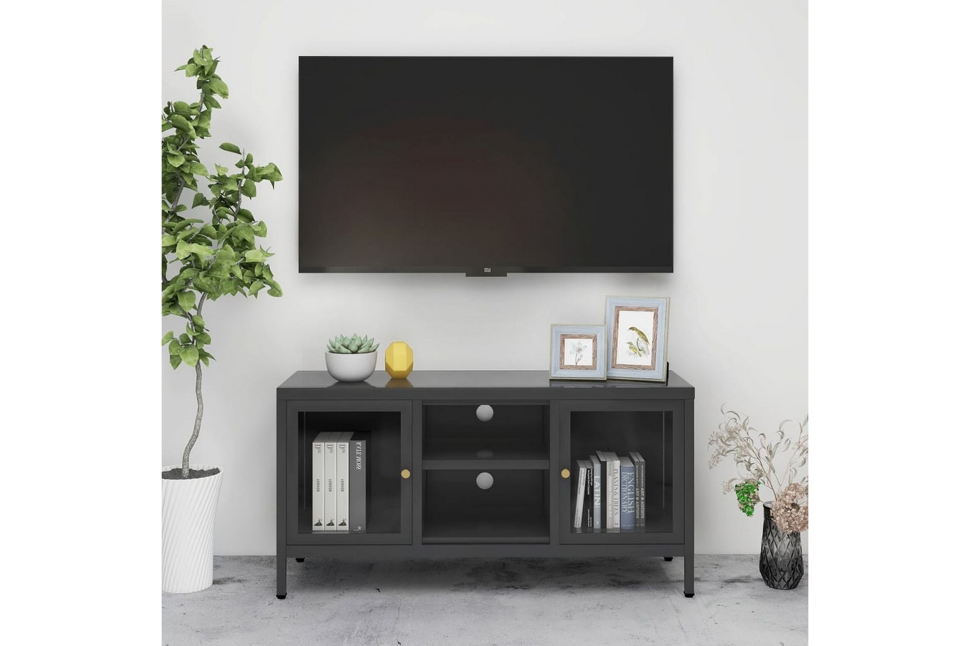 tv-skab 105x35x52 cm stål og glas antracitgrå - Antracit - Møbler - TV borde & mediemøbler - TV-borde