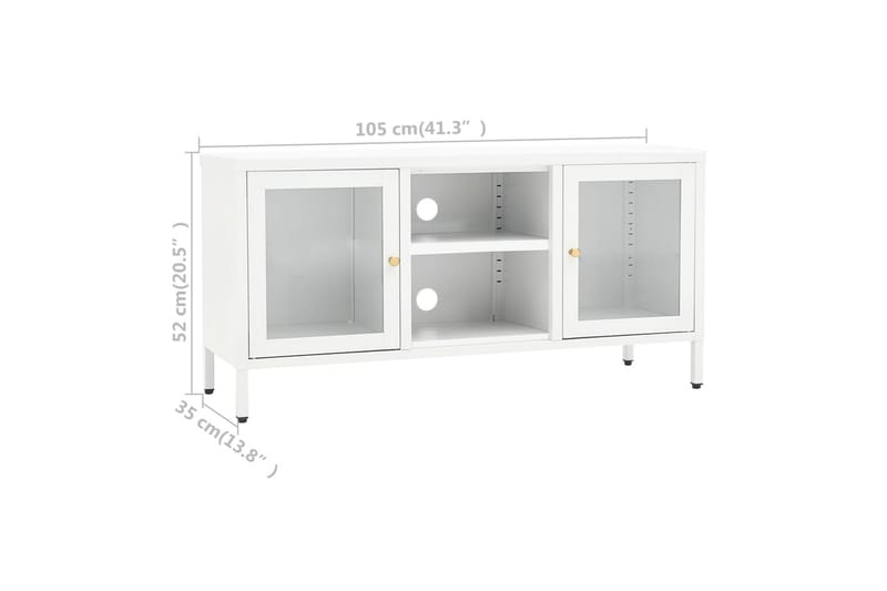 tv-skab 105x35x52 cm stål og glas hvid - Hvid - TV-borde