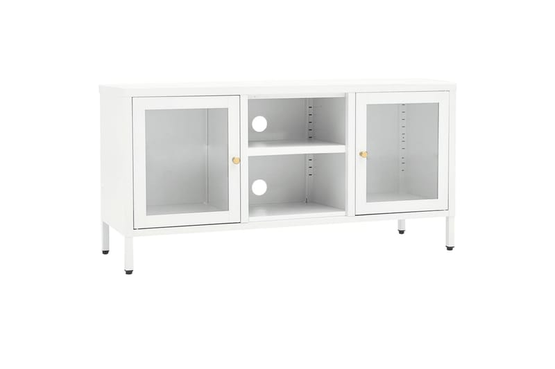 tv-skab 105x35x52 cm stål og glas hvid - Hvid - TV-borde