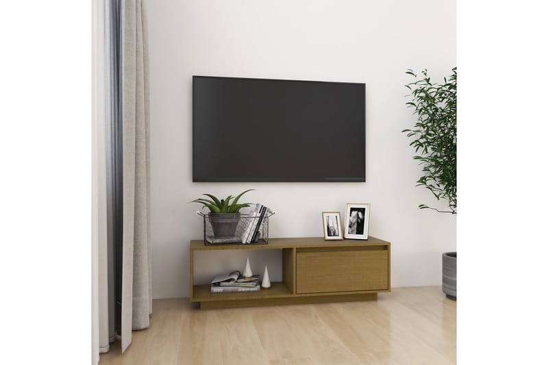 tv-skab 110x30x33,5  cm massivt fyrretræ gyldenbrun - Brun - TV-borde