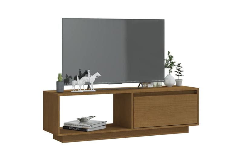 tv-skab 110x30x33,5  cm massivt fyrretræ gyldenbrun - Brun - TV-borde