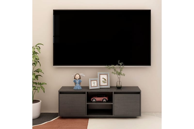 tv-skab 110x30x40 cm massivt fyrretræ grå - Grå - TV-borde