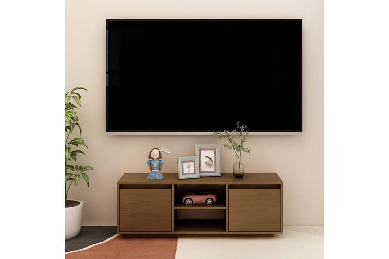 tv-skab 110x30x40 cm massivt fyrretræ gyldenbrun - Brun - TV-borde