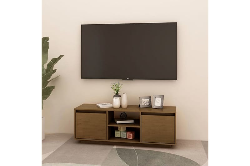 tv-skab 110x30x40 cm massivt fyrretræ gyldenbrun - Brun - TV-borde