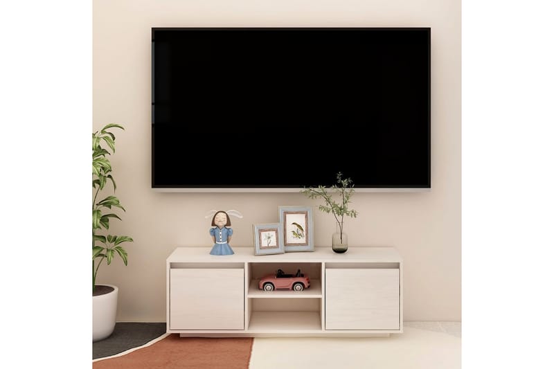 tv-skab 110x30x40 cm massivt fyrretræ hvid - Hvid - TV-borde