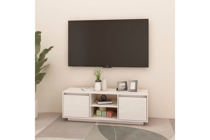 tv-skab 110x30x40 cm massivt fyrretræ hvid - Hvid - TV-borde