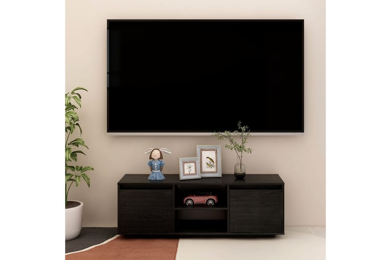 tv-skab 110x30x40 cm massivt fyrretræ sort - Sort - TV-borde