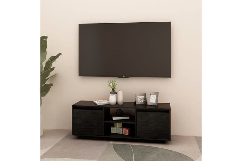 tv-skab 110x30x40 cm massivt fyrretræ sort - Sort - TV-borde