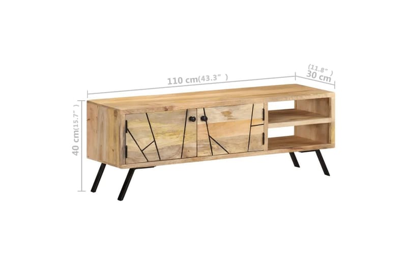 tv-skab 110x30x40 cm massivt mangotræ - Grå - Møbler - TV borde & mediemøbler - TV-borde