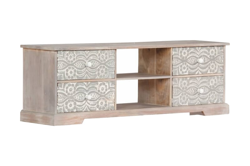 Tv-Skab 120 X 30 X 40 Cm Massivt Akacietræ - Hvid - Møbler - TV borde & mediemøbler - TV-borde
