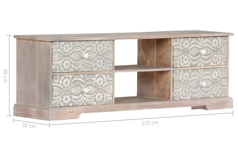 Tv-Skab 120 X 30 X 40 Cm Massivt Akacietræ - Hvid - TV-borde