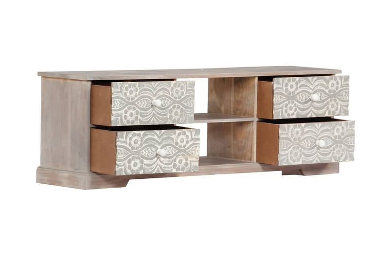 Tv-Skab 120 X 30 X 40 Cm Massivt Akacietræ - Hvid - Møbler - TV borde & mediemøbler - TV-borde