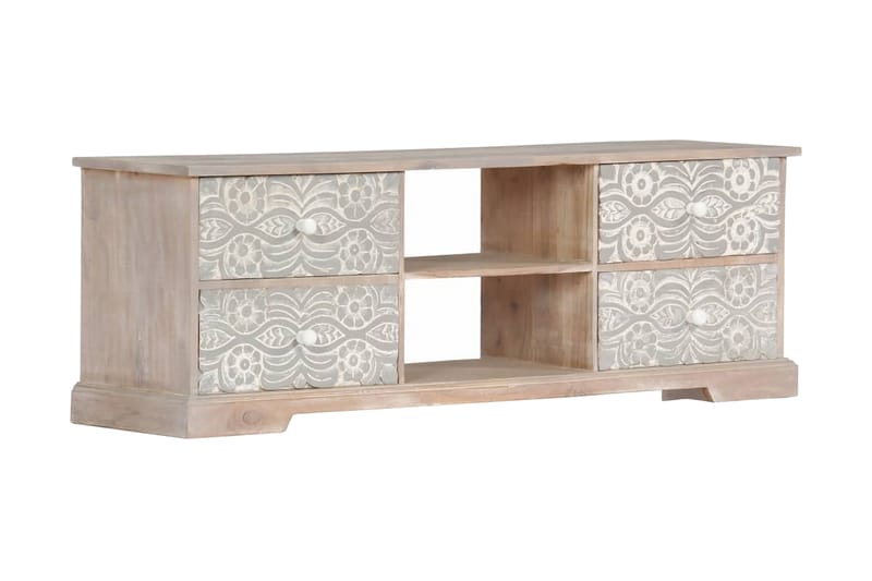 Tv-Skab 120 X 30 X 40 Cm Massivt Akacietræ - Hvid - Møbler - TV borde & mediemøbler - TV-borde