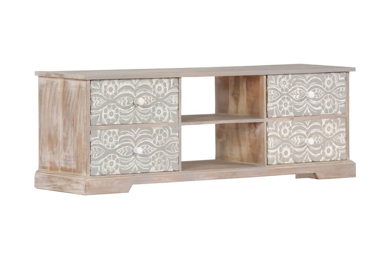 Tv-Skab 120 X 30 X 40 Cm Massivt Akacietræ - Hvid - Møbler - TV borde & mediemøbler - TV-borde