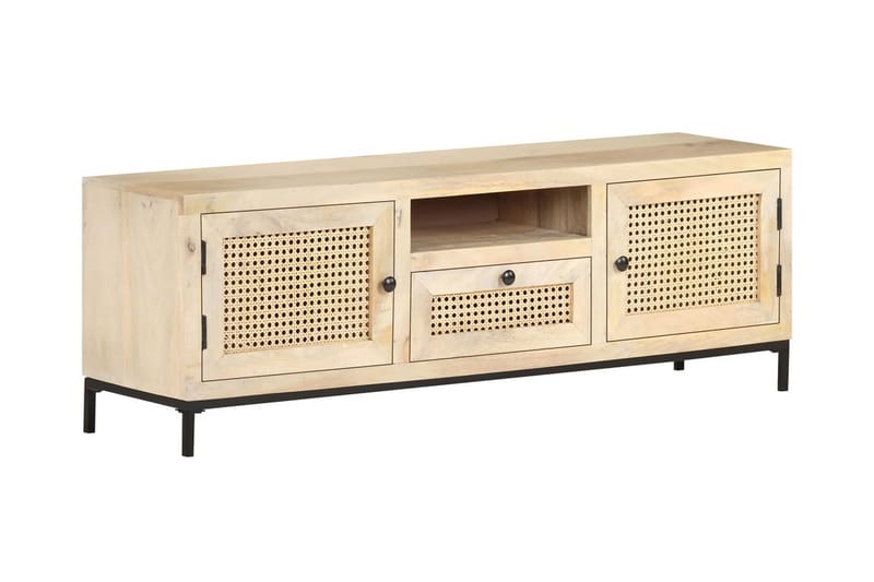 tv-skab 120x30x40 cm massivt mangotræ og naturligt rørflet - Brun - Møbler - TV borde & mediemøbler - TV-borde