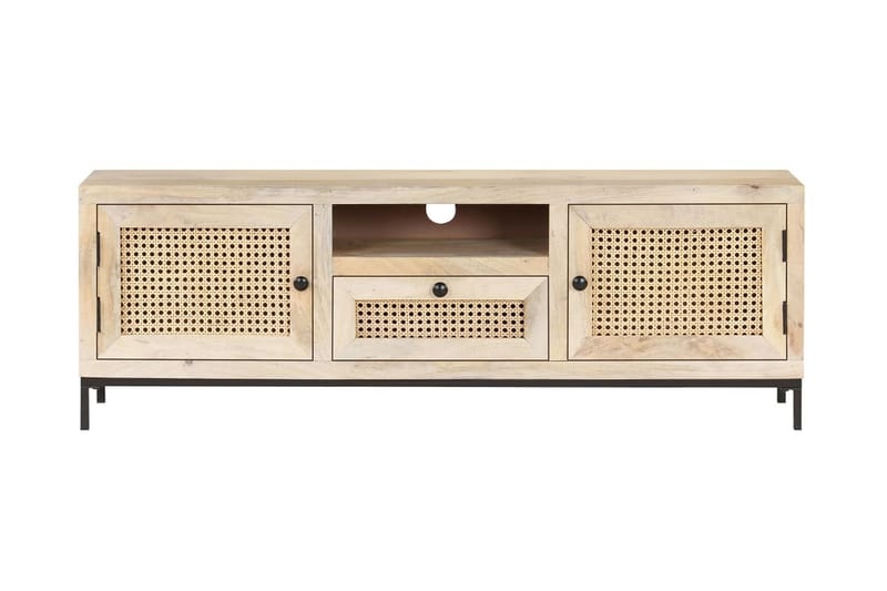 tv-skab 120x30x40 cm massivt mangotræ og naturligt rørflet - Brun - Møbler - TV borde & mediemøbler - TV-borde