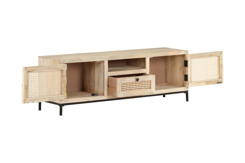 tv-skab 120x30x40 cm massivt mangotræ og naturligt rørflet - Brun - Møbler - TV borde & mediemøbler - TV-borde
