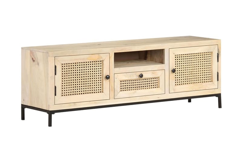 tv-skab 120x30x40 cm massivt mangotræ og naturligt rørflet - Brun - Møbler - TV borde & mediemøbler - TV-borde