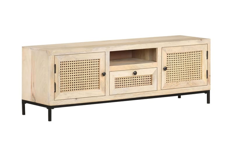 tv-skab 120x30x40 cm massivt mangotræ og naturligt rørflet - Brun - Møbler - TV borde & mediemøbler - TV-borde