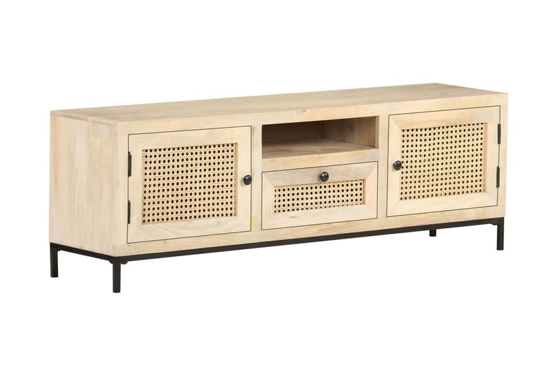tv-skab 120x30x40 cm massivt mangotræ og naturligt rørflet - Brun - Møbler - TV borde & mediemøbler - TV-borde