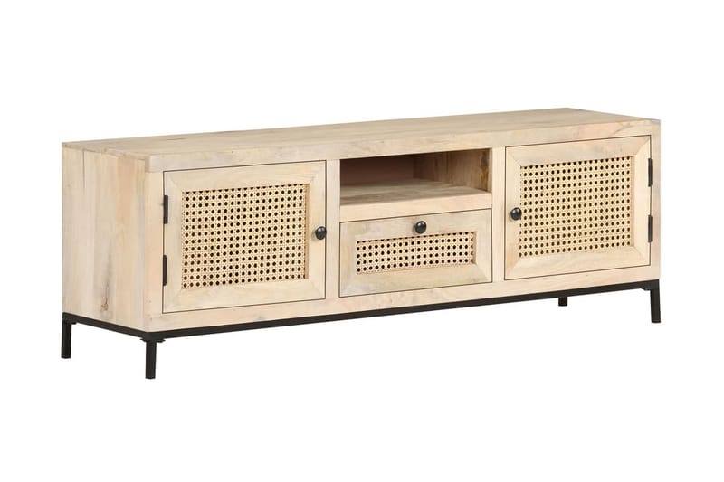 tv-skab 120x30x40 cm massivt mangotræ og naturligt rørflet - Brun - Møbler - TV borde & mediemøbler - TV-borde