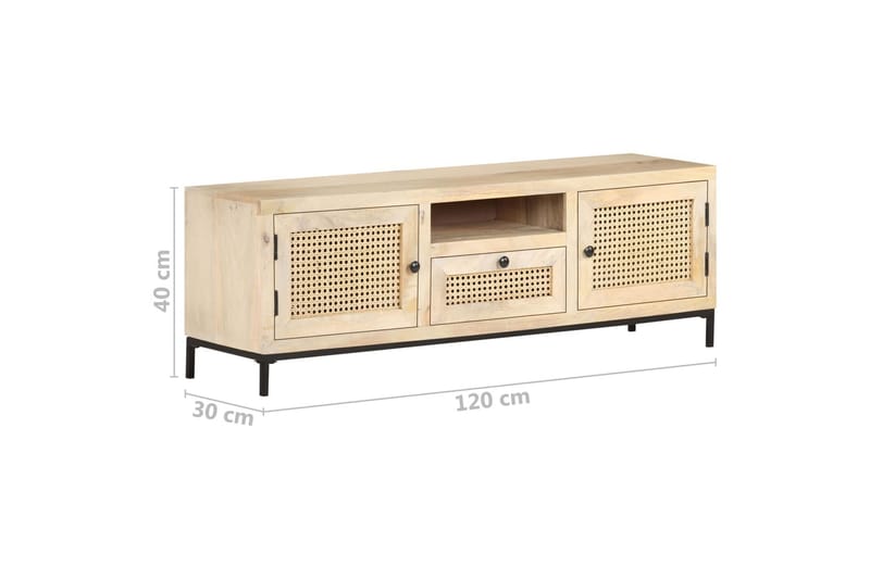 tv-skab 120x30x40 cm massivt mangotræ og naturligt rørflet - Brun - Møbler - TV borde & mediemøbler - TV-borde