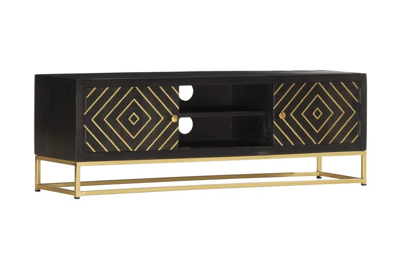 Tv-Skab 120x30x40 cm Massivt Mangotræ Sort Og Guldfarvet - Sort - Møbler - TV borde & mediemøbler - TV-borde