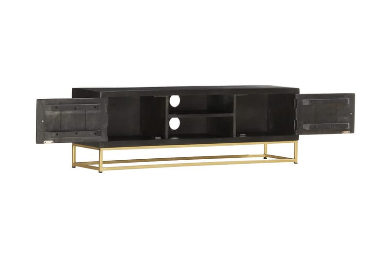 Tv-Skab 120x30x40 cm Massivt Mangotræ Sort Og Guldfarvet - Sort - Møbler - TV borde & mediemøbler - TV-borde