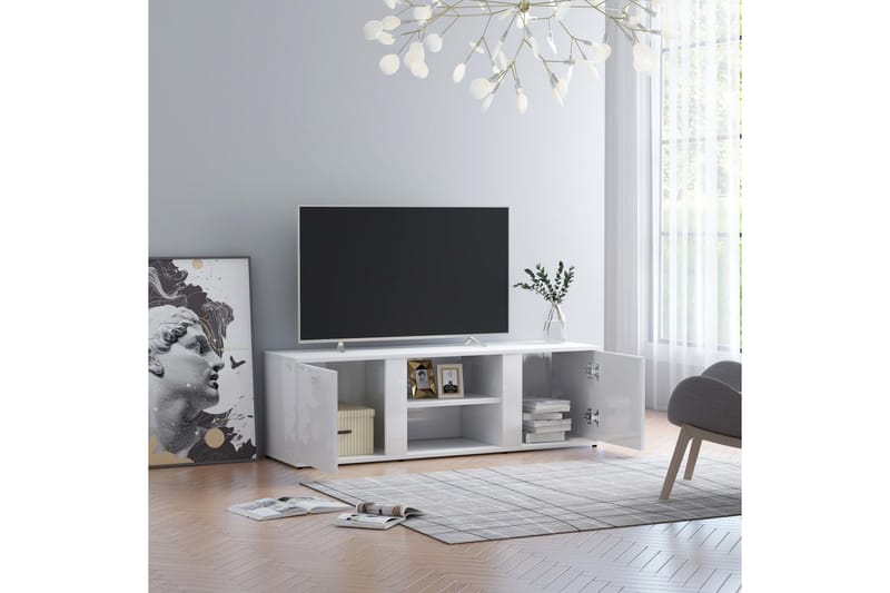 Tv-Skab 120x34x37 cm Spånplade Hvid Højglans - Hvid - TV-borde