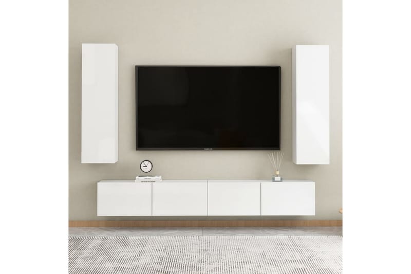 tv-skab 30,5x30x110 cm spånplade hvid højglans - Hvid - TV-borde