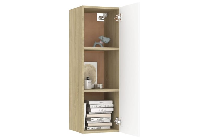 tv-skab 30,5x30x90 cm spånplade hvid og sonoma-eg - Beige - TV-borde