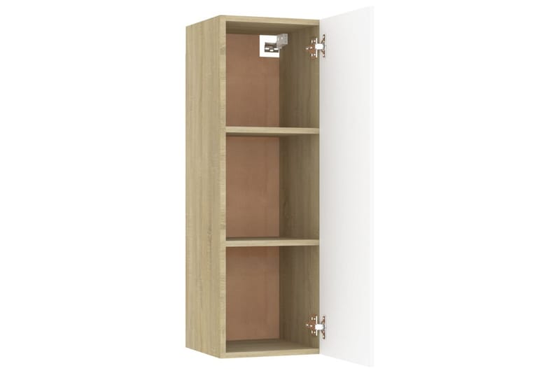 tv-skab 30,5x30x90 cm spånplade hvid og sonoma-eg - Beige - TV-borde