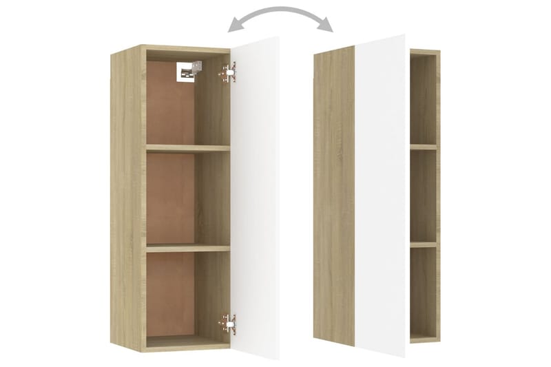 tv-skab 30,5x30x90 cm spånplade hvid og sonoma-eg - Beige - Møbler - TV borde & mediemøbler - TV-borde