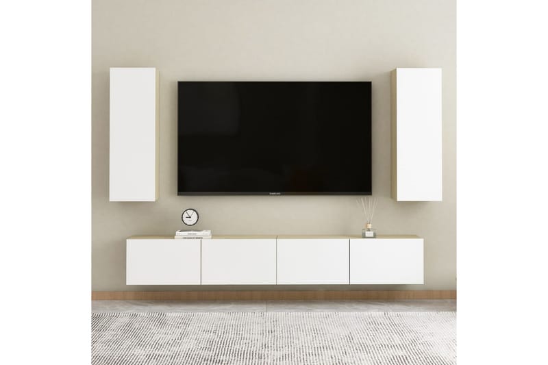 tv-skab 30,5x30x90 cm spånplade hvid og sonoma-eg - Beige - Møbler - TV borde & mediemøbler - TV-borde