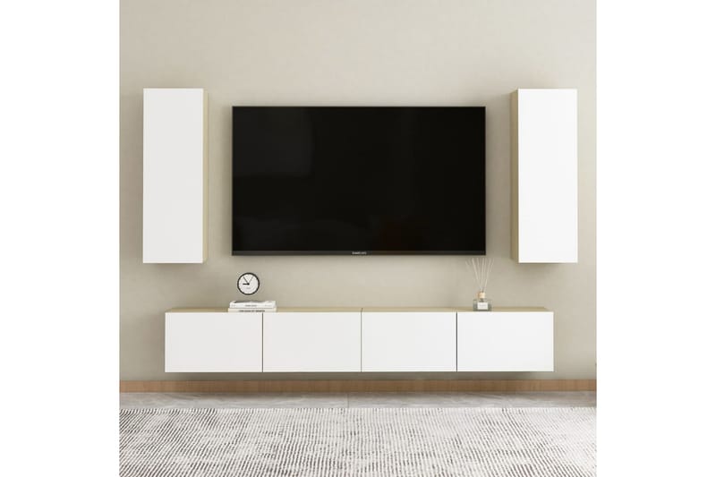 tv-skab 30,5x30x90 cm spånplade hvid og sonoma-eg - Beige - TV-borde
