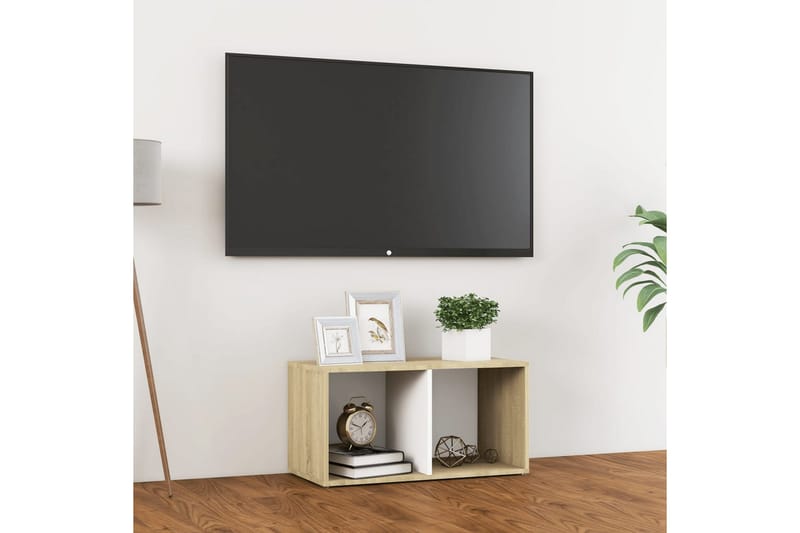tv-skab 72x35x36,5 cm spånplade hvid og sonoma-eg - Beige - TV-borde